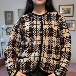 Vintage Plaid Knit Cardigan